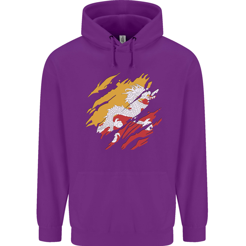 Torn Bhutan Flag Bhutanese Day Football Childrens Kids Hoodie Purple