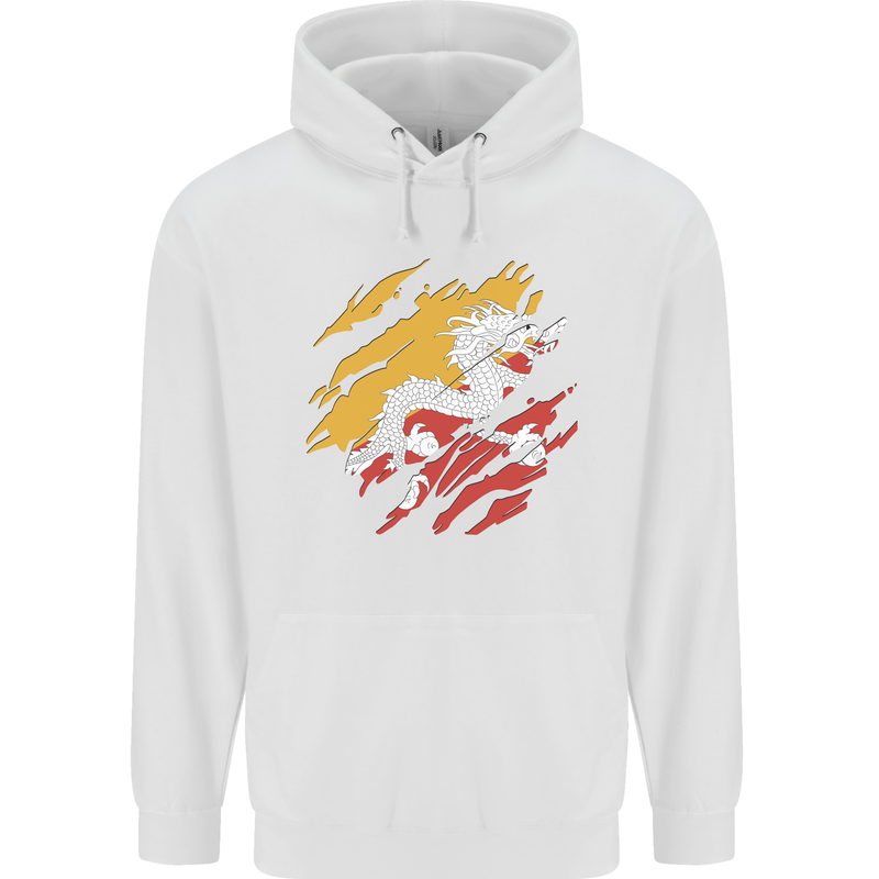 Torn Bhutan Flag Bhutanese Day Football Childrens Kids Hoodie White