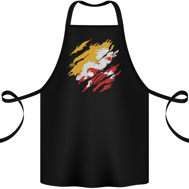 Torn Bhutan Flag Bhutanese Day Football Cotton Apron 100% Organic Black