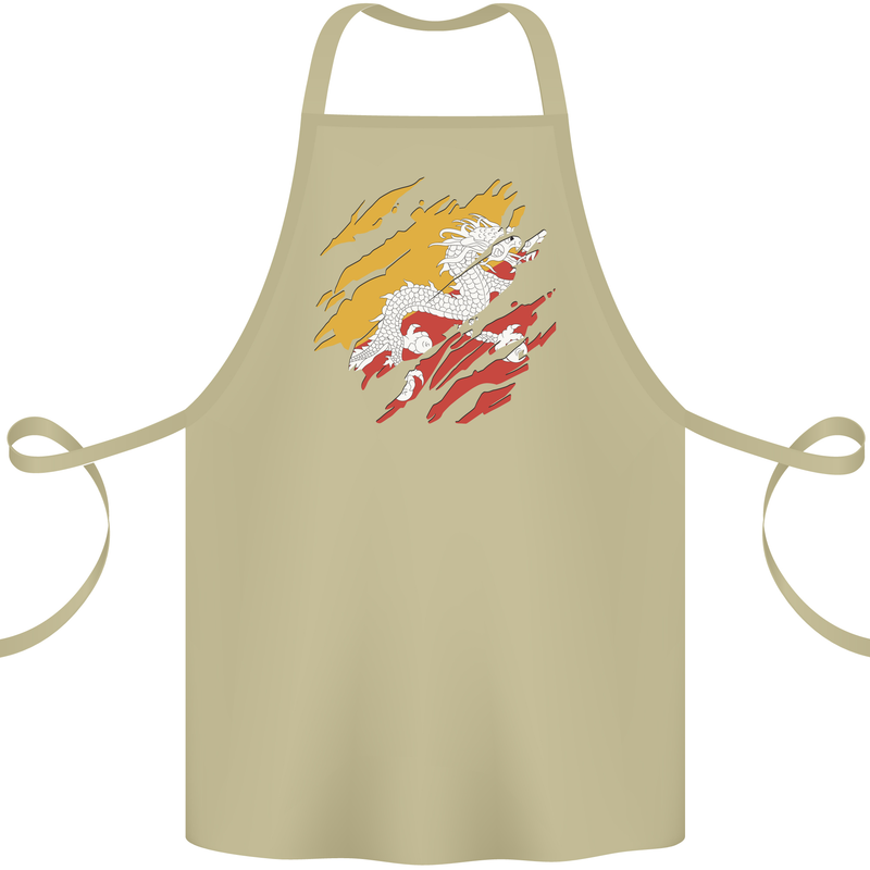 Torn Bhutan Flag Bhutanese Day Football Cotton Apron 100% Organic Khaki