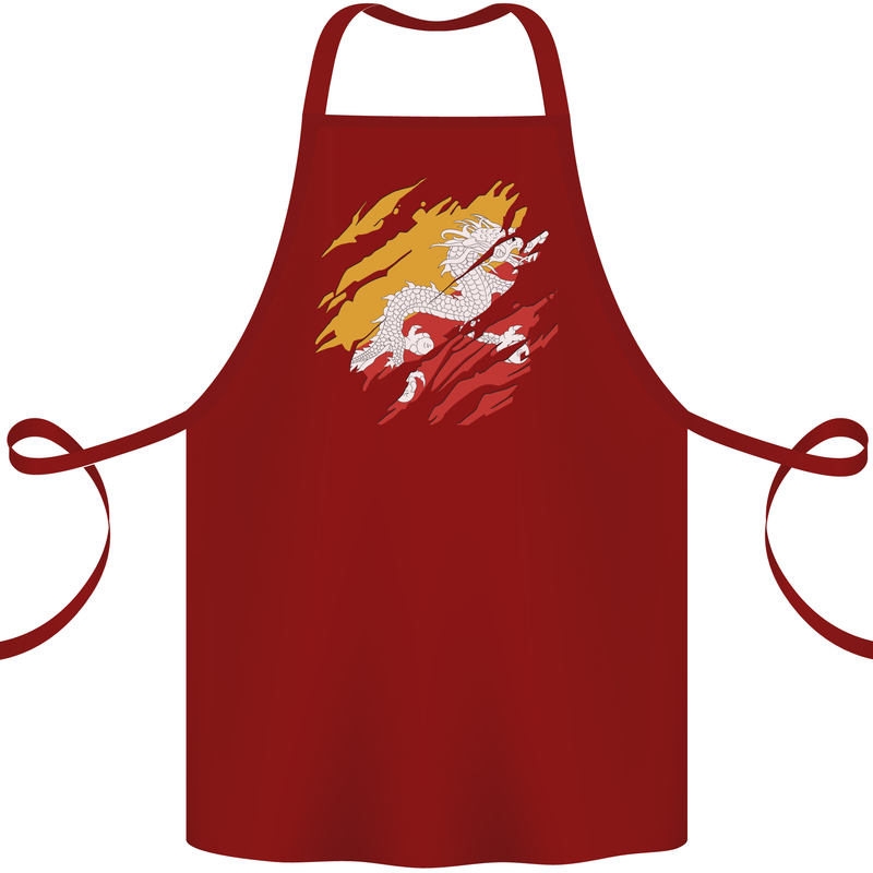 Torn Bhutan Flag Bhutanese Day Football Cotton Apron 100% Organic Maroon