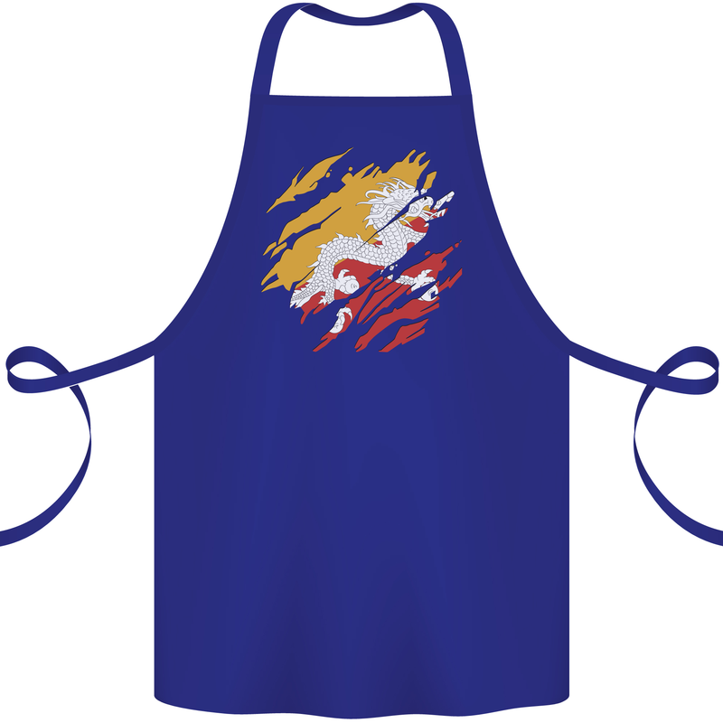 Torn Bhutan Flag Bhutanese Day Football Cotton Apron 100% Organic Royal Blue