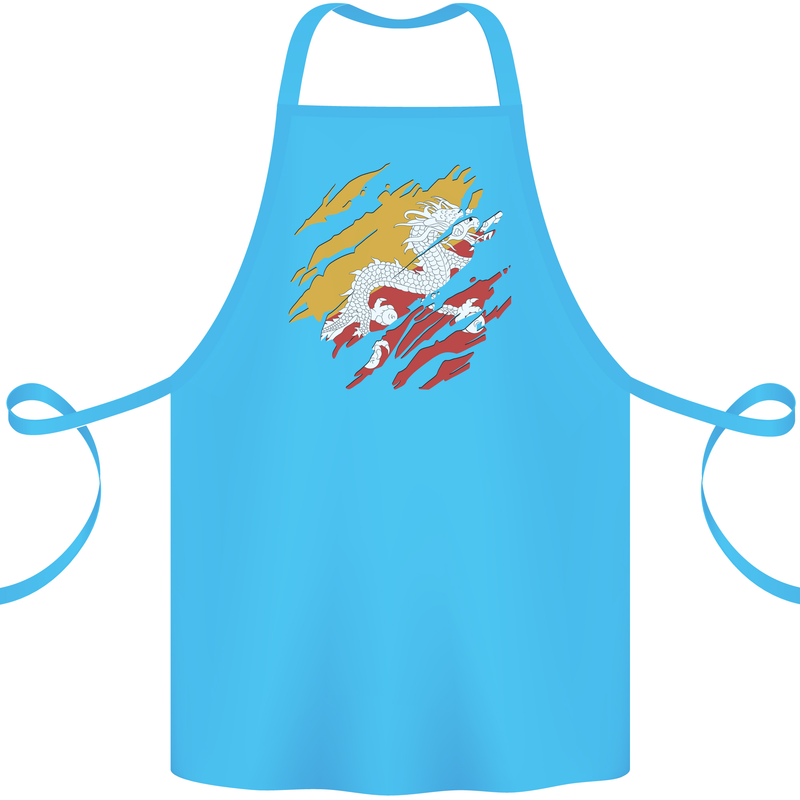 Torn Bhutan Flag Bhutanese Day Football Cotton Apron 100% Organic Turquoise