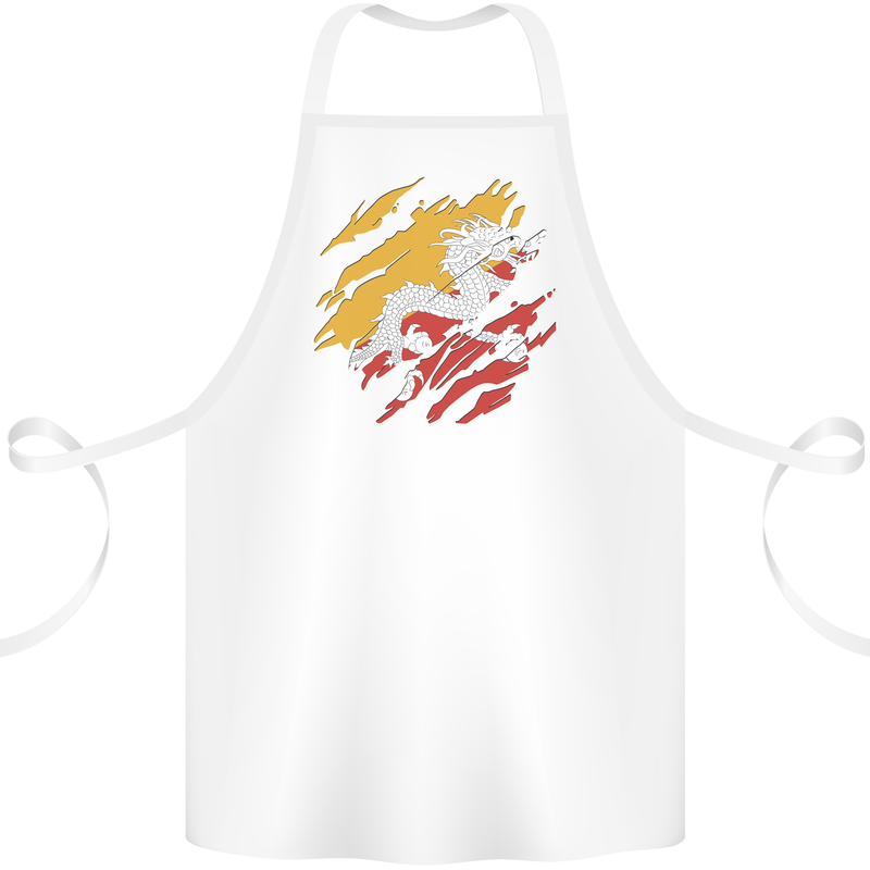 Torn Bhutan Flag Bhutanese Day Football Cotton Apron 100% Organic White