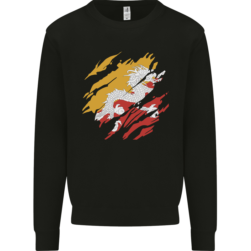 Torn Bhutan Flag Bhutanese Day Football Kids Sweatshirt Jumper Black