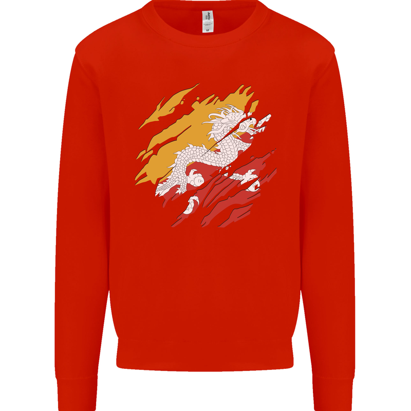 Torn Bhutan Flag Bhutanese Day Football Kids Sweatshirt Jumper Bright Red
