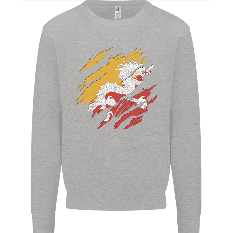 Torn Bhutan Flag Bhutanese Day Football Kids Sweatshirt Jumper Sports Grey