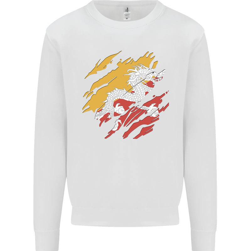 Torn Bhutan Flag Bhutanese Day Football Kids Sweatshirt Jumper White
