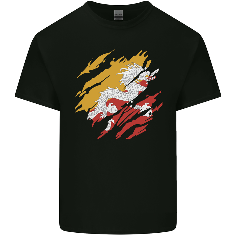 Torn Bhutan Flag Bhutanese Day Football Kids T-Shirt Childrens Black