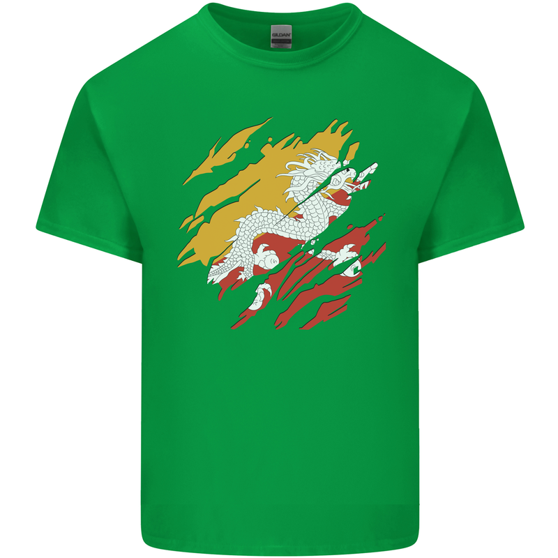 Torn Bhutan Flag Bhutanese Day Football Kids T-Shirt Childrens Irish Green