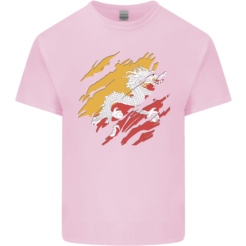 Torn Bhutan Flag Bhutanese Day Football Kids T-Shirt Childrens Light Pink