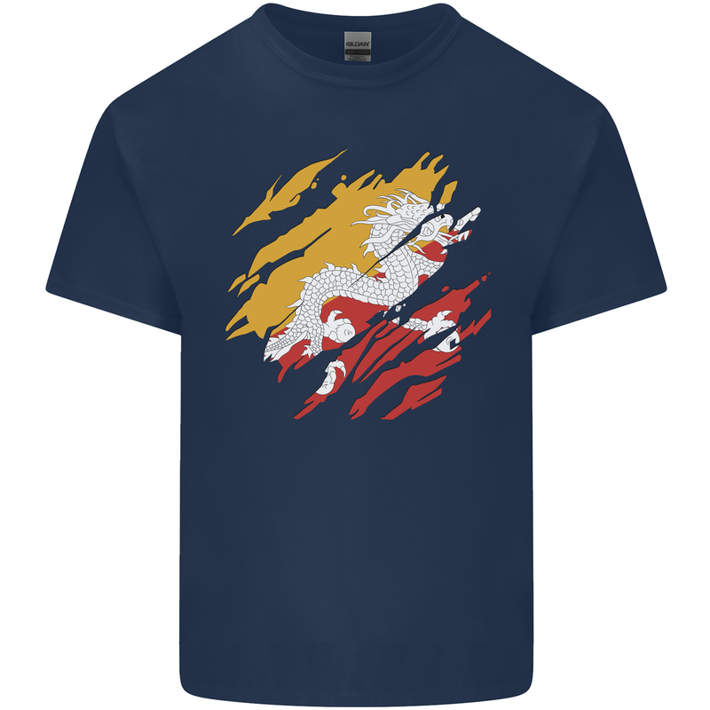 Torn Bhutan Flag Bhutanese Day Football Kids T-Shirt Childrens Navy Blue