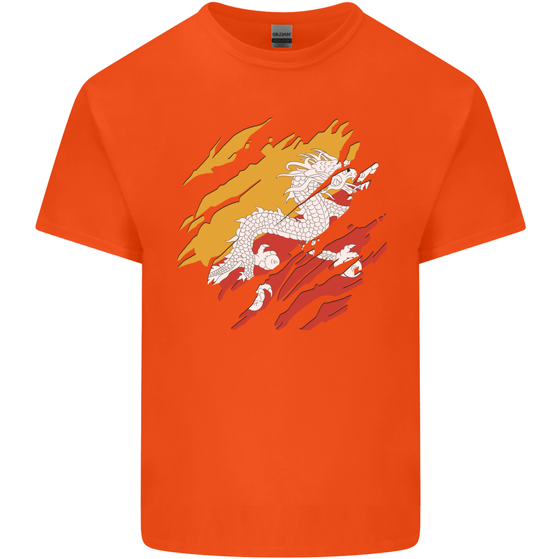 Torn Bhutan Flag Bhutanese Day Football Kids T-Shirt Childrens Orange