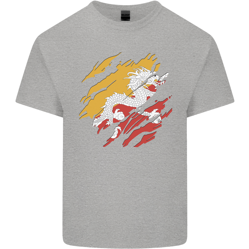 Torn Bhutan Flag Bhutanese Day Football Kids T-Shirt Childrens Sports Grey