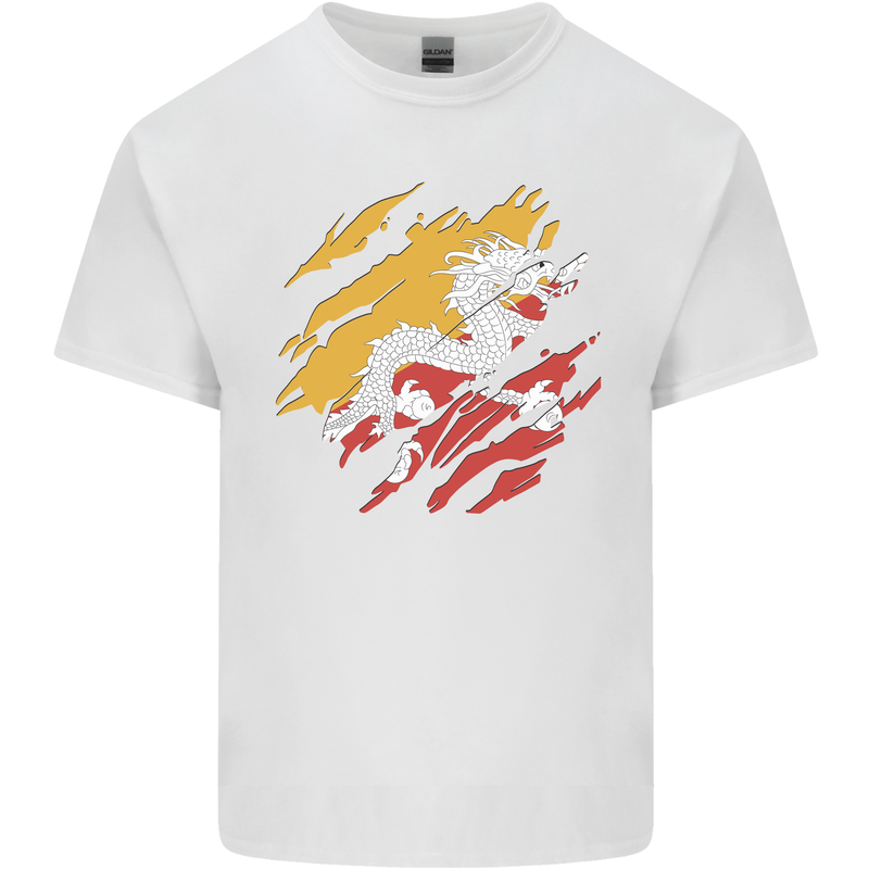 Torn Bhutan Flag Bhutanese Day Football Kids T-Shirt Childrens White