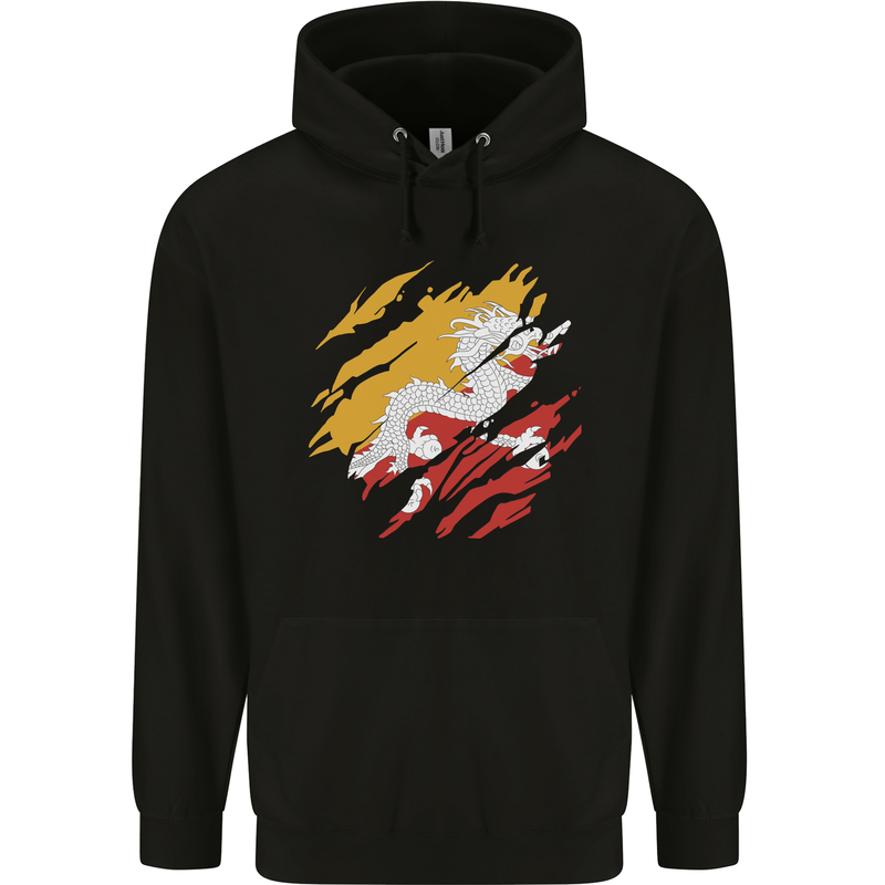 Torn Bhutan Flag Bhutanese Day Football Mens 80% Cotton Hoodie Black