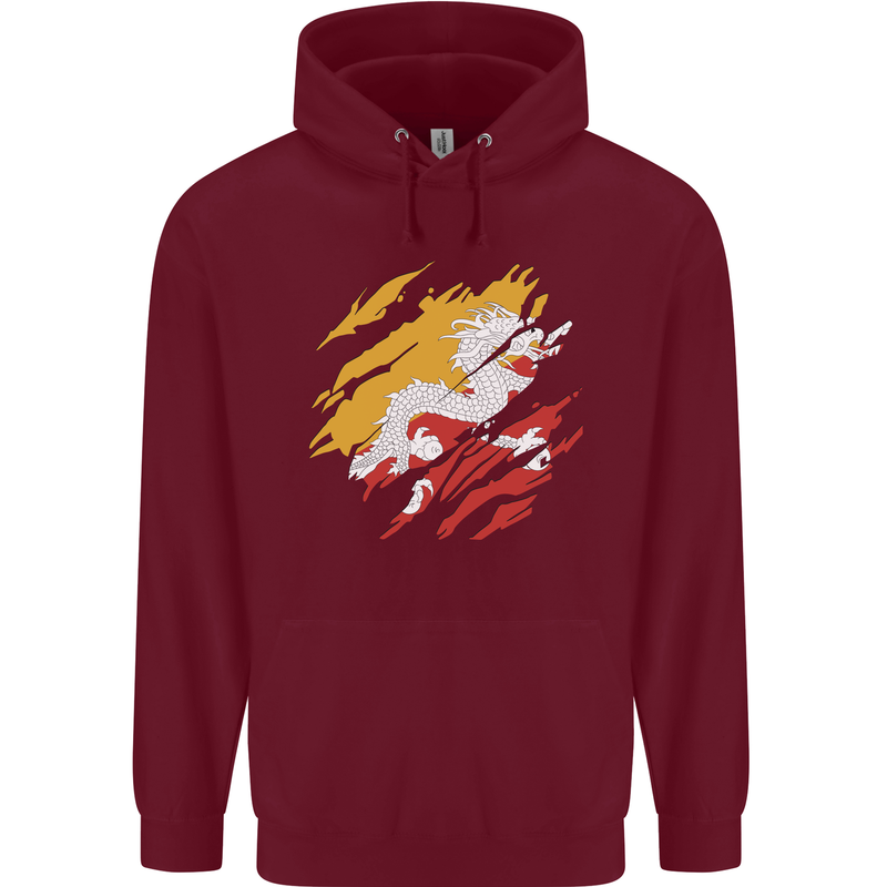 Torn Bhutan Flag Bhutanese Day Football Mens 80% Cotton Hoodie Maroon