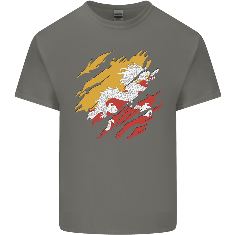 Torn Bhutan Flag Bhutanese Day Football Mens Cotton T-Shirt Tee Top Charcoal