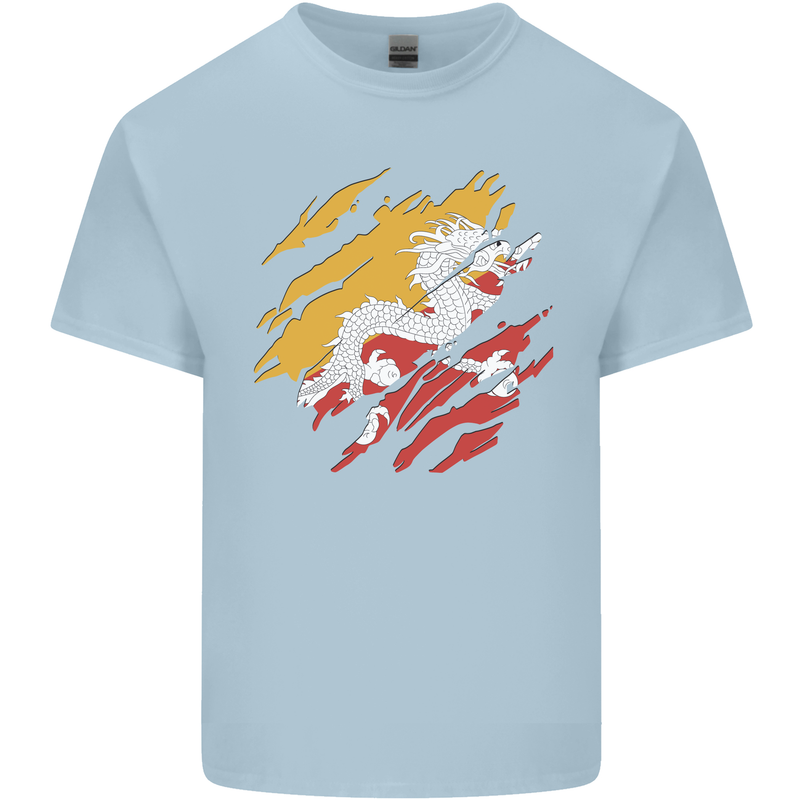 Torn Bhutan Flag Bhutanese Day Football Mens Cotton T-Shirt Tee Top Light Blue