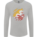 Torn Bhutan Flag Bhutanese Day Football Mens Long Sleeve T-Shirt Sports Grey