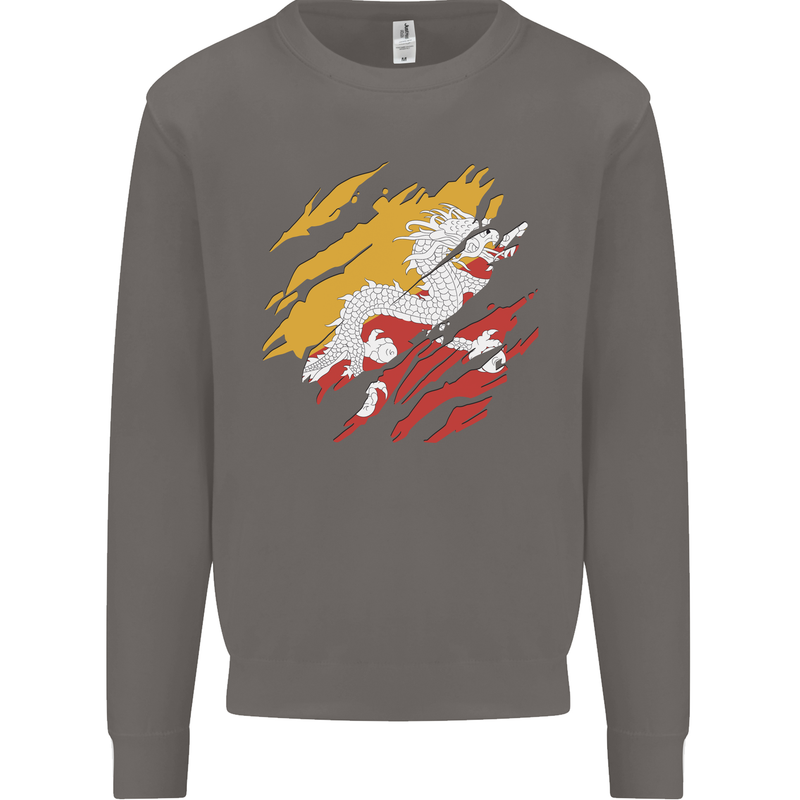 Torn Bhutan Flag Bhutanese Day Football Mens Sweatshirt Jumper Charcoal