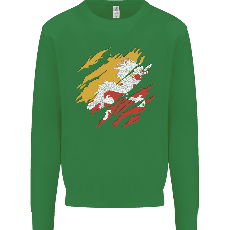 Torn Bhutan Flag Bhutanese Day Football Mens Sweatshirt Jumper Irish Green