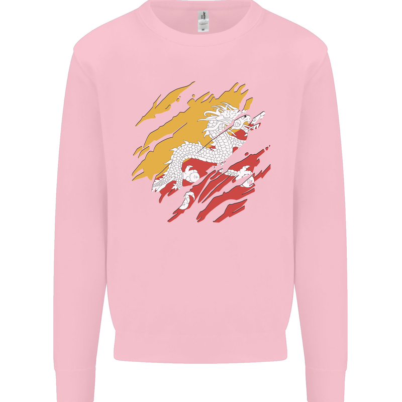 Torn Bhutan Flag Bhutanese Day Football Mens Sweatshirt Jumper Light Pink