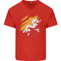 Torn Bhutan Flag Bhutanese Day Football Mens V-Neck Cotton T-Shirt Red