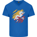 Torn Bhutan Flag Bhutanese Day Football Mens V-Neck Cotton T-Shirt Royal Blue