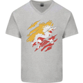 Torn Bhutan Flag Bhutanese Day Football Mens V-Neck Cotton T-Shirt Sports Grey