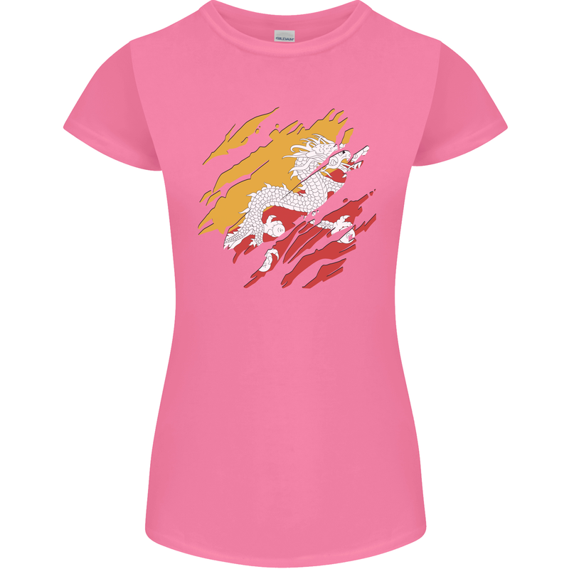 Torn Bhutan Flag Bhutanese Day Football Womens Petite Cut T-Shirt Azalea