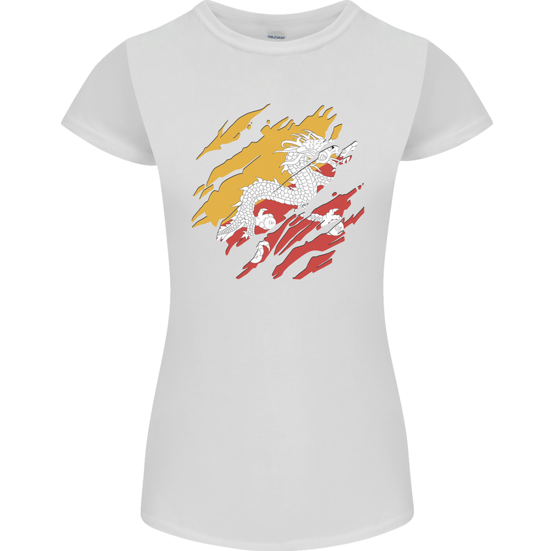 Torn Bhutan Flag Bhutanese Day Football Womens Petite Cut T-Shirt White