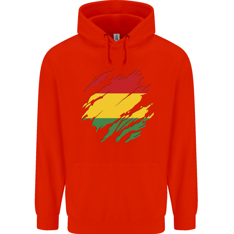 Torn Bolivia Flag Bolivian Day Football Childrens Kids Hoodie Bright Red