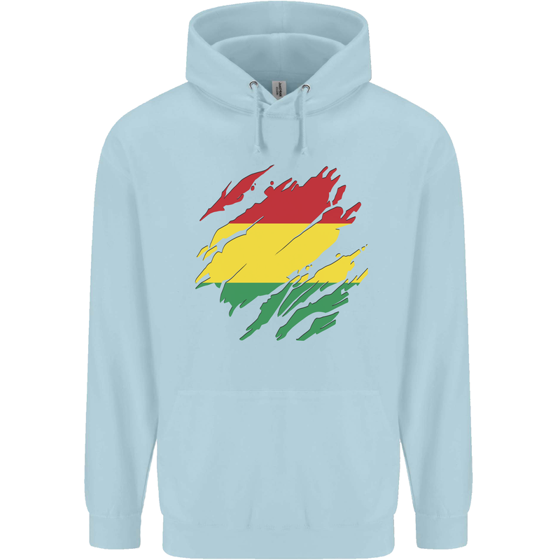Torn Bolivia Flag Bolivian Day Football Childrens Kids Hoodie Light Blue