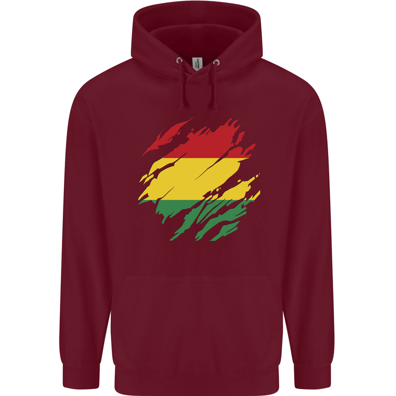 Torn Bolivia Flag Bolivian Day Football Childrens Kids Hoodie Maroon