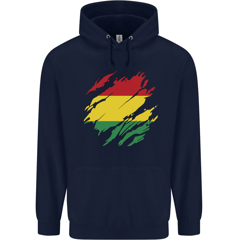 Torn Bolivia Flag Bolivian Day Football Childrens Kids Hoodie Navy Blue