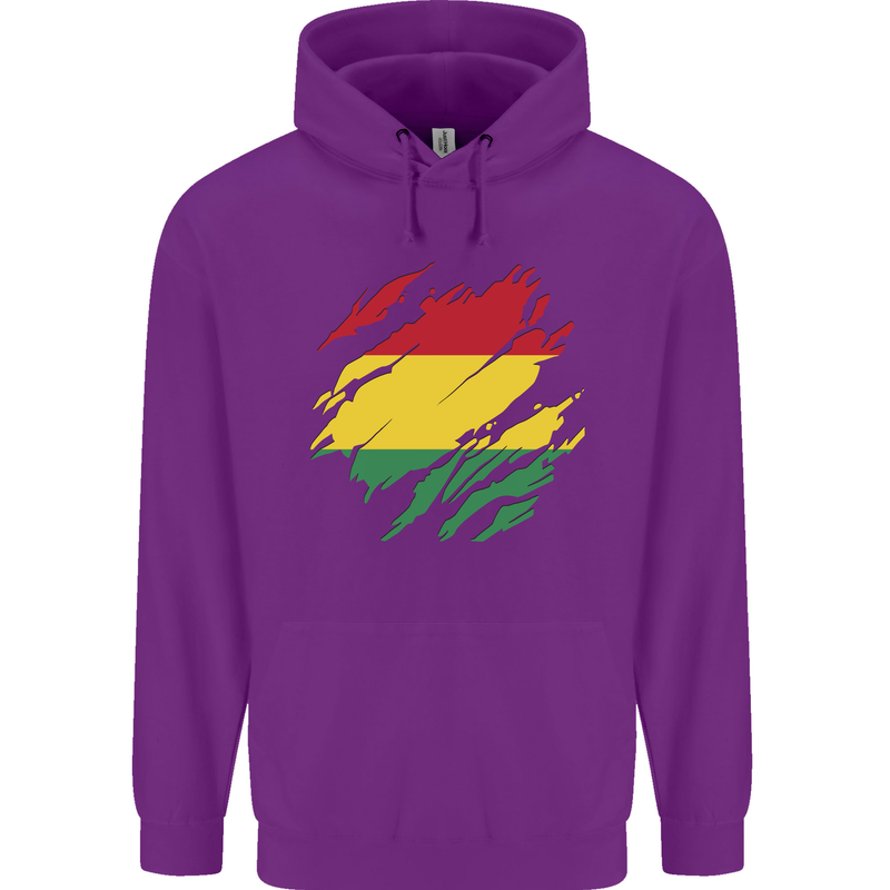 Torn Bolivia Flag Bolivian Day Football Childrens Kids Hoodie Purple