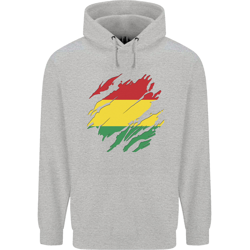 Torn Bolivia Flag Bolivian Day Football Childrens Kids Hoodie Sports Grey