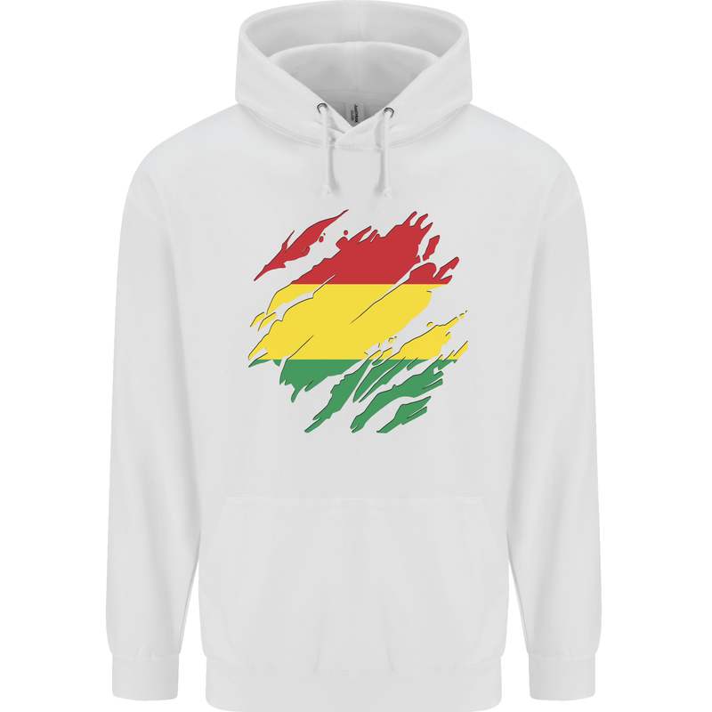 Torn Bolivia Flag Bolivian Day Football Childrens Kids Hoodie White