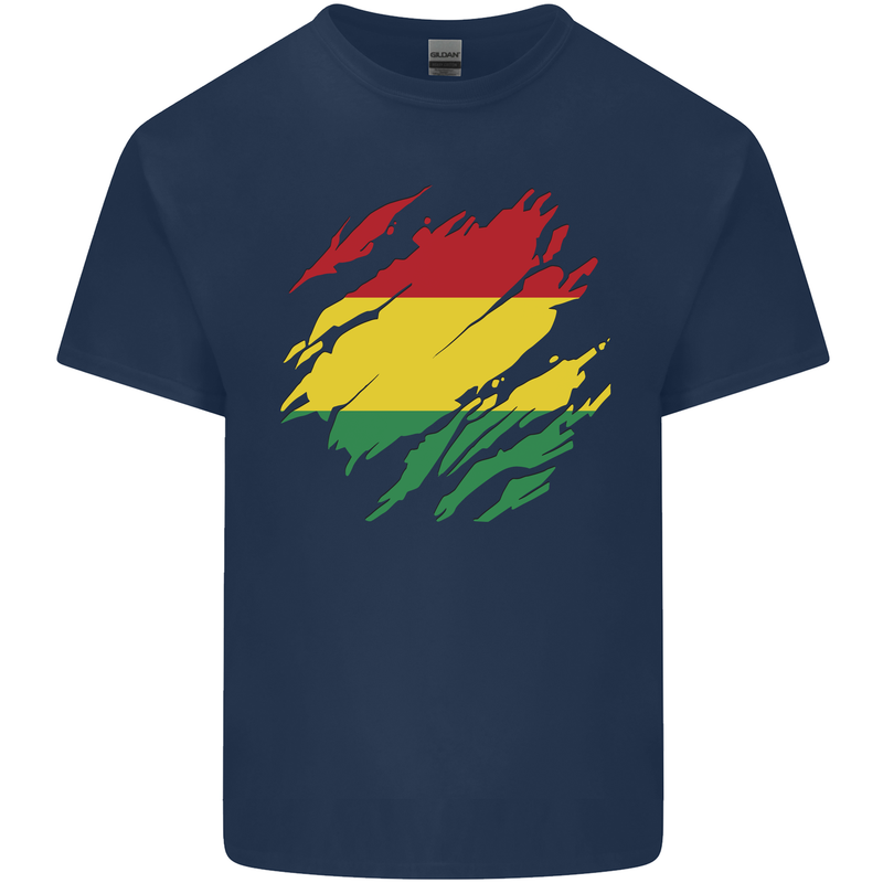 Torn Bolivia Flag Bolivian Day Football Kids T-Shirt Childrens Navy Blue