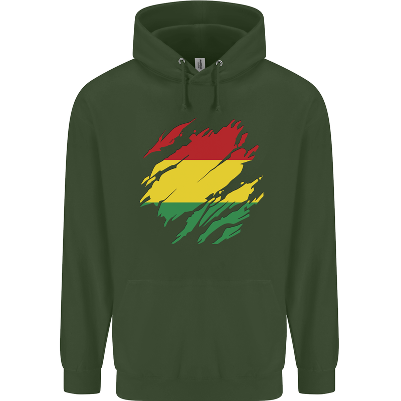 Torn Bolivia Flag Bolivian Day Football Mens 80% Cotton Hoodie Forest Green