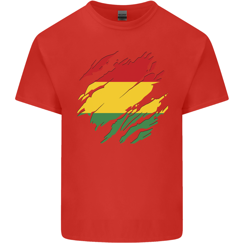 Torn Bolivia Flag Bolivian Day Football Mens Cotton T-Shirt Tee Top Red