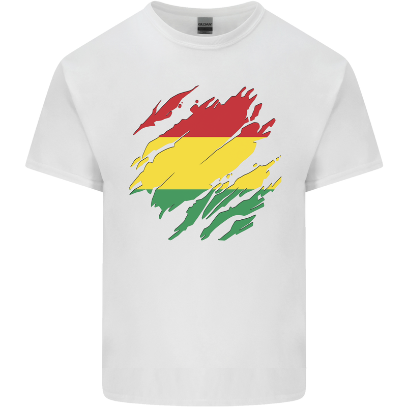Torn Bolivia Flag Bolivian Day Football Mens Cotton T-Shirt Tee Top White