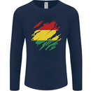 Torn Bolivia Flag Bolivian Day Football Mens Long Sleeve T-Shirt Navy Blue