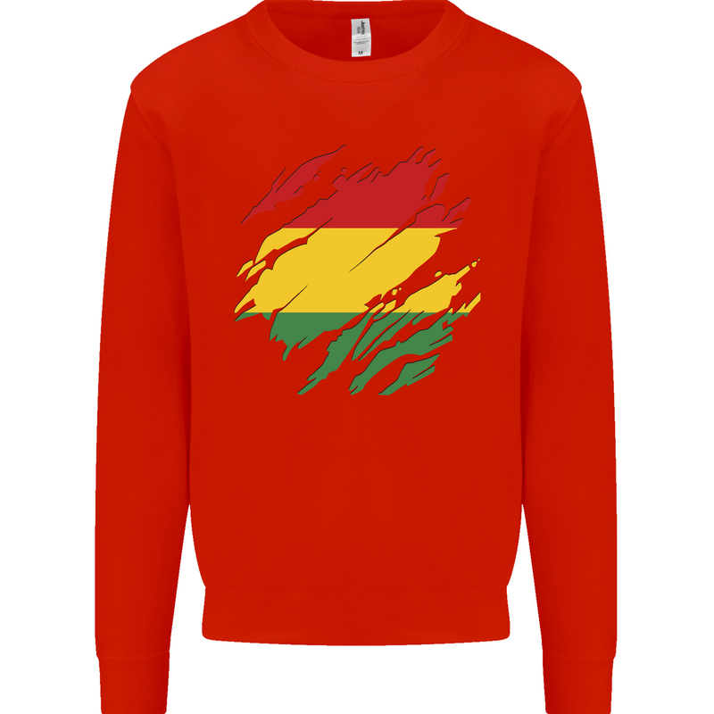 Torn Bolivia Flag Bolivian Day Football Mens Sweatshirt Jumper Bright Red