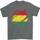 Torn Bolivia Flag Bolivian Day Football Mens T-Shirt 100% Cotton Charcoal