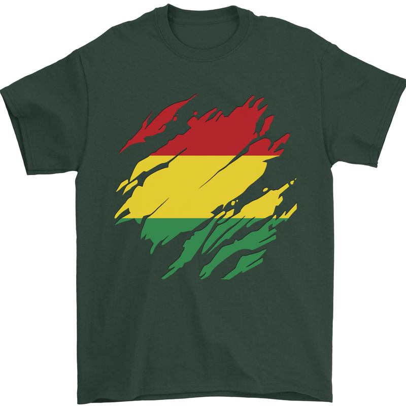 Torn Bolivia Flag Bolivian Day Football Mens T-Shirt 100% Cotton Forest Green
