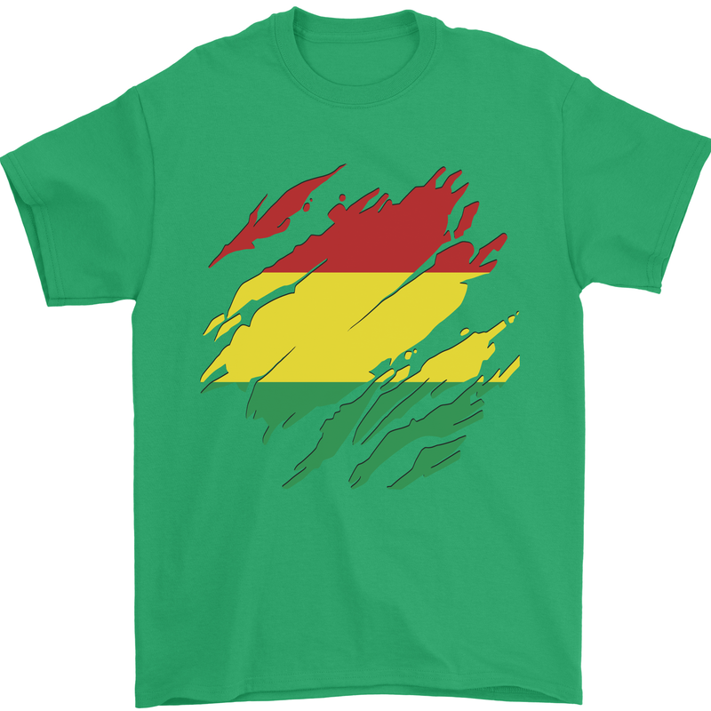 Torn Bolivia Flag Bolivian Day Football Mens T-Shirt 100% Cotton Irish Green
