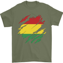 Torn Bolivia Flag Bolivian Day Football Mens T-Shirt 100% Cotton Military Green