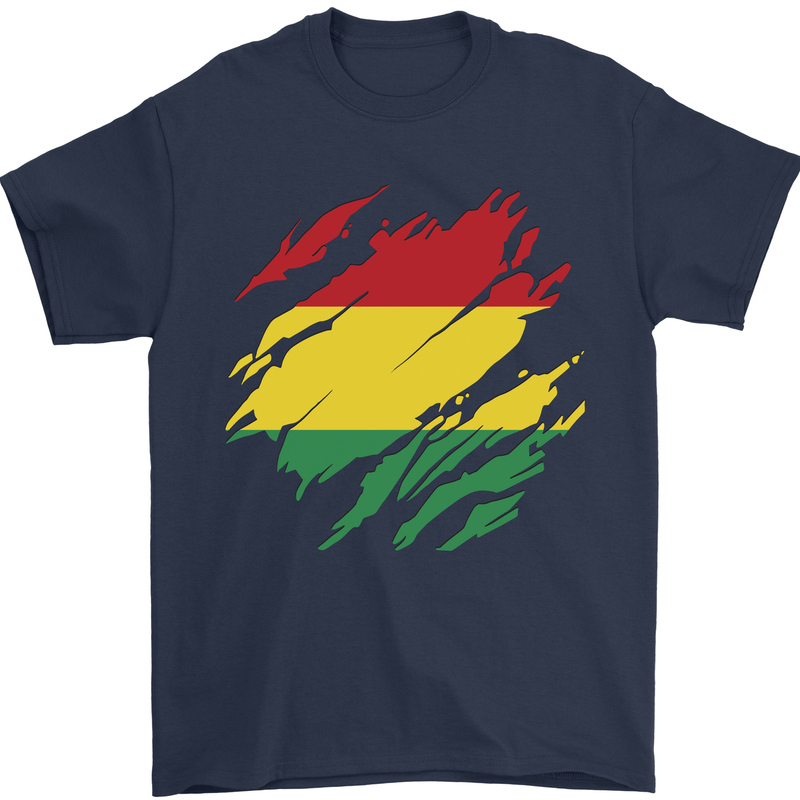 Torn Bolivia Flag Bolivian Day Football Mens T-Shirt 100% Cotton Navy Blue